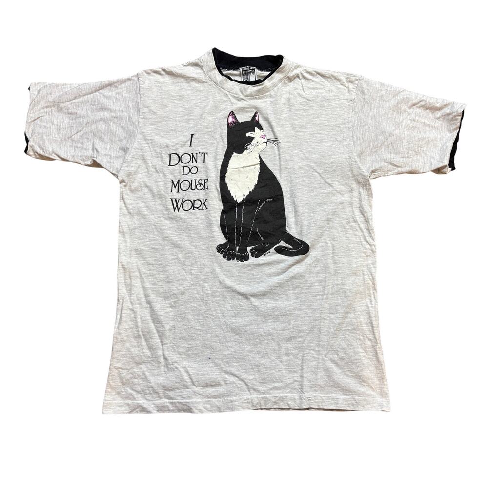 Vintage I Don't Do Mouse Work Funny Cat T Shirt Medium Humor Indie Loungewear